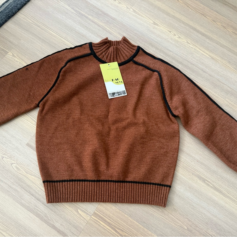 NWT turtle neck sweater: brown/black - size small